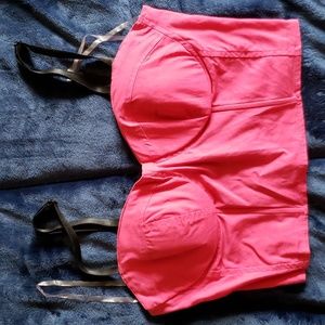 Pink and black bow back Bustier Adjustable Straps Women M y2k cotton padded cups